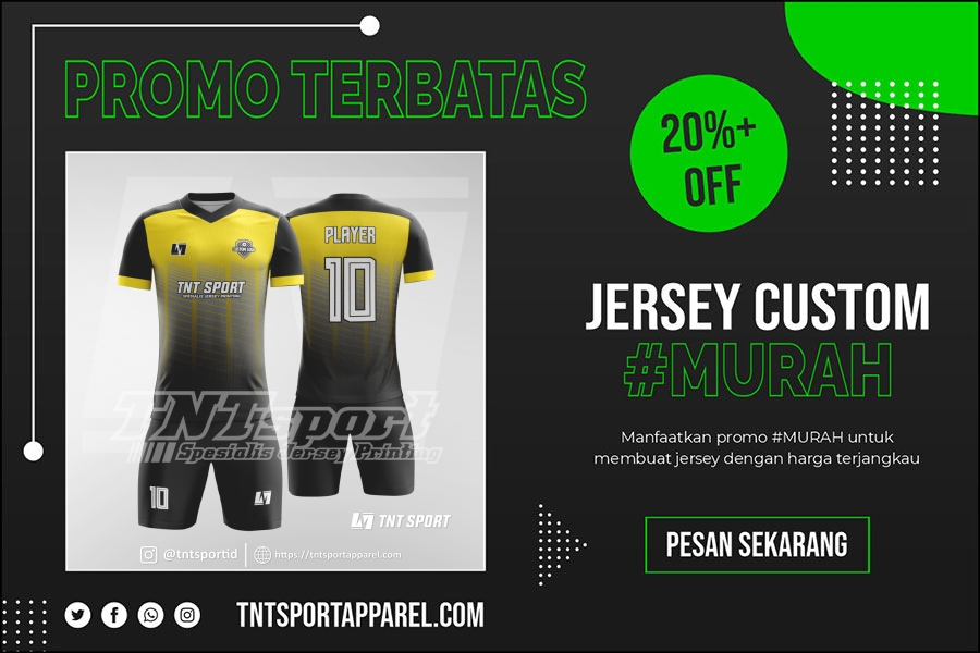 Jersey Futsal hitam, kuning dan Strip